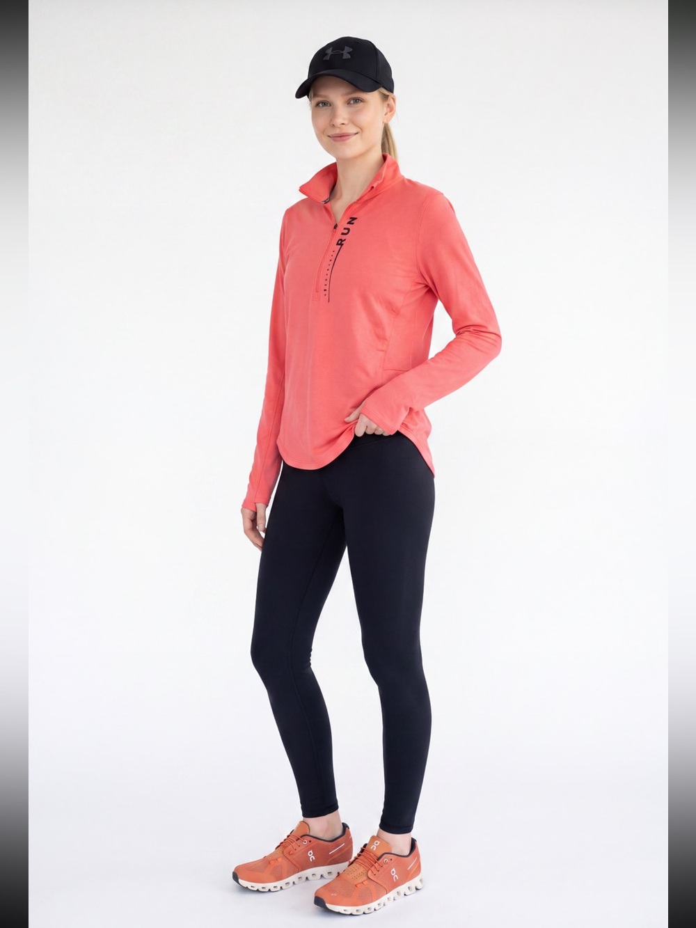 Under Armour bright Coral Quarter-Zip Long Sleeve Pullover Heat Gear Run